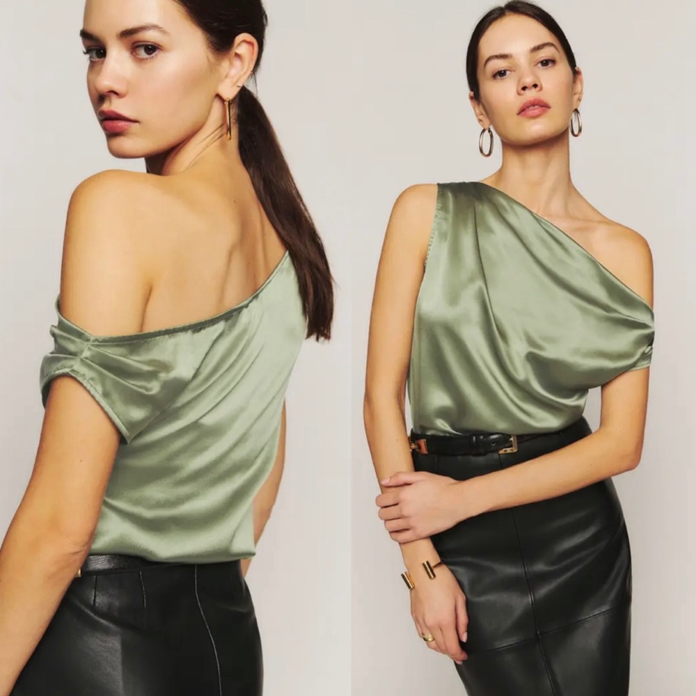 Reformation Annika One-Shoulder Silk Charmeuse Top Size 0